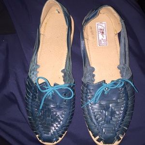 Blue lace up huaraches